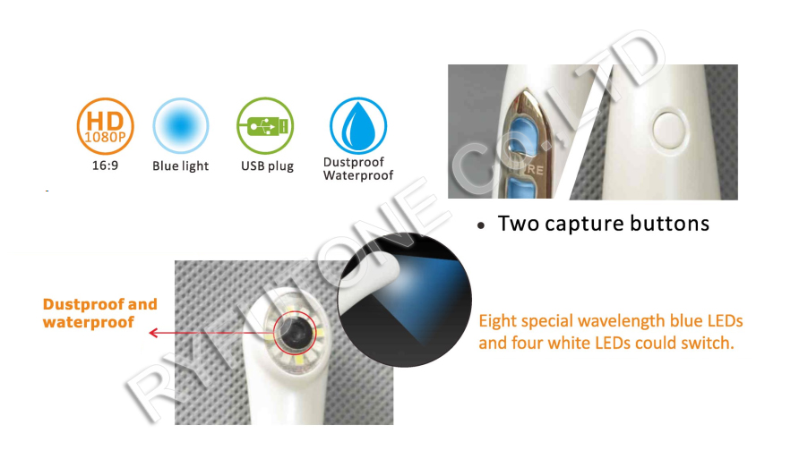 Blue light USB intraoral camera for decayed tooth/dental calculus and plaque