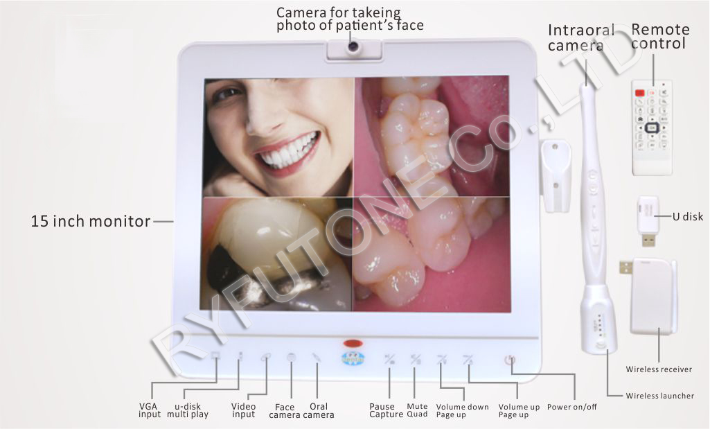 Wireless 15-inch Monitor and Intraoral Camera System 5.8GHz 2Megapixels Oral Camera